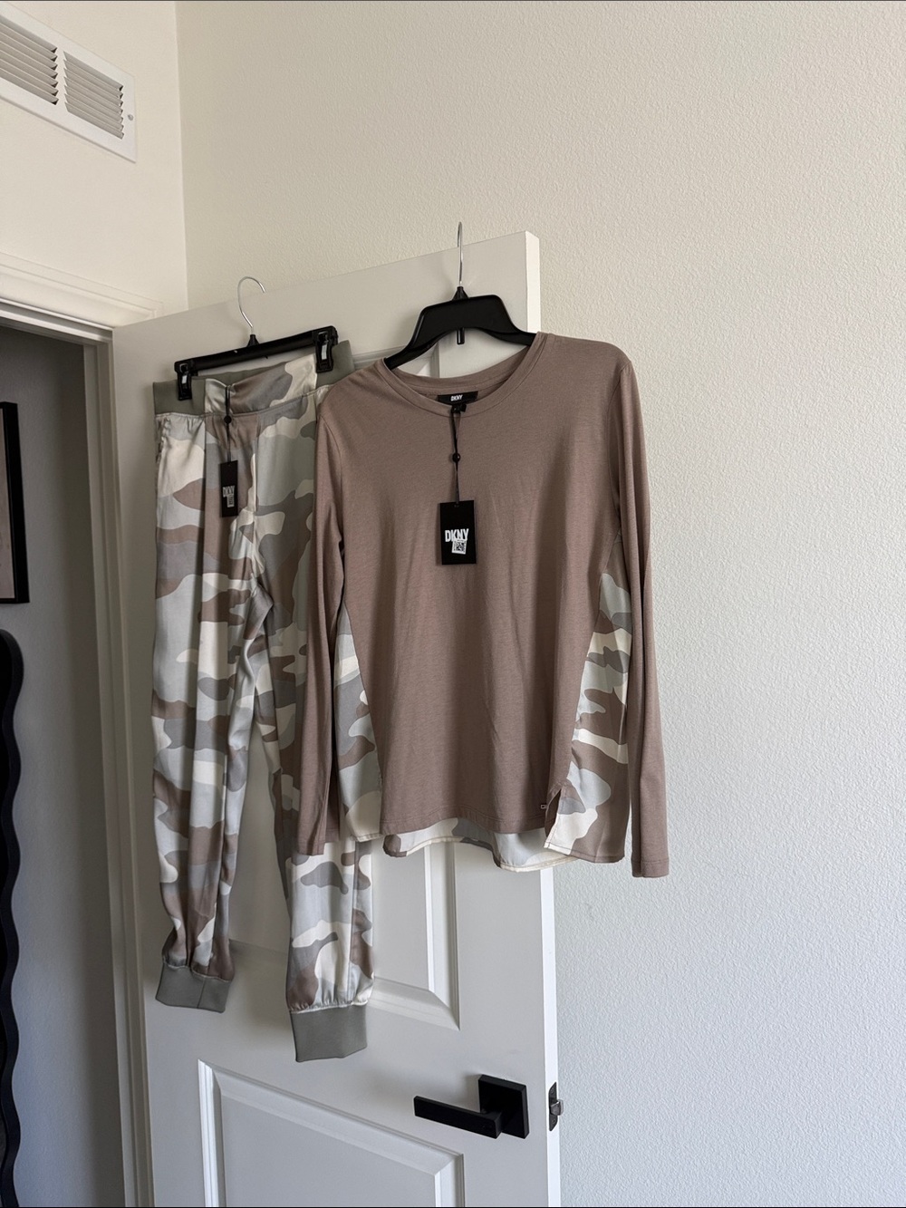 DKNYC Taupe and Camo Long-Sleeve 2 piece Set